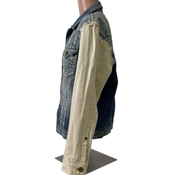 True Religion Jimmy Slim Fit Trucker Denim Jacket Bleached L  Mens  RV10314 - Picture 3 of 14